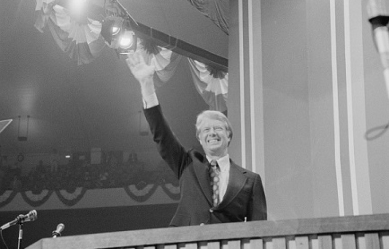 250113 Jimmy Carter waving at the Democratic National Convention New York City